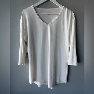 Seg’ments white ribbed modal blend 3/4 sleeve v-neck top Women’s sz XXL